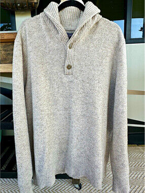 J.CREW Men’s Gray Lambswool Knit Mock Neck Button Pullover Sweater XL